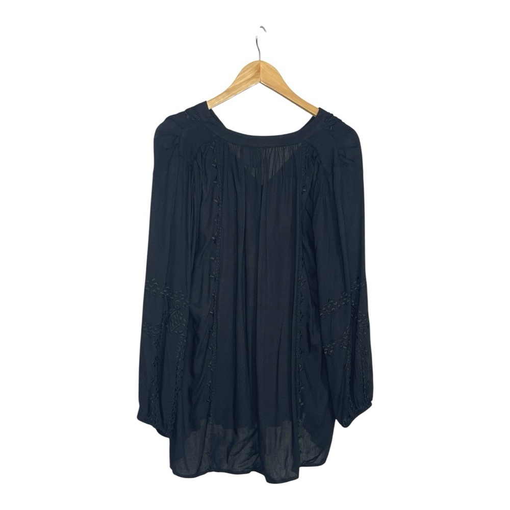 Boho  Black Long-Sleeve Embroidered Tunic S - Picture 4 of 6